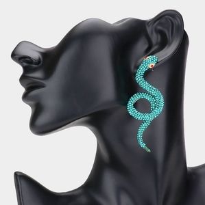 Blue Zircon Rhinestone Crystal Snake Dangle Drop Earrings Cute Trend Statement
